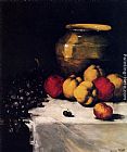 A Still Life With Apples And Grapes by Germain Theodure Clement Ribot